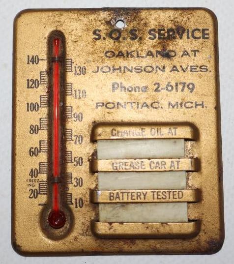 S.O.S. Service Pontiac Michigan Oil Change Reminder Tag With Thermometer (1 of 2)