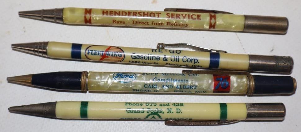 Group Of 4 Cities Service, Fleetwing, Ford & Sovereign Service Advertising Pencils: Longest Is 5.5"