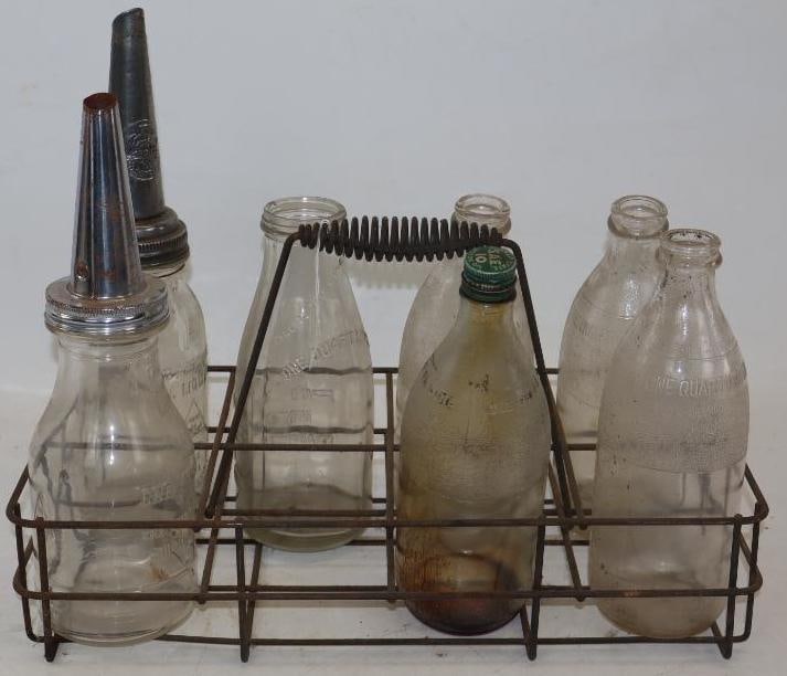 Group Of 7 1 Qt Oil Bottles With Metal Carrying Rack (1 of 3)