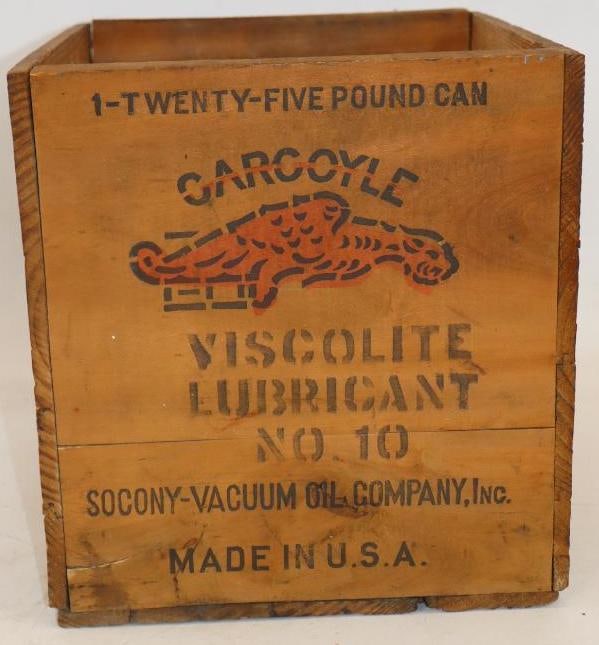 Socony-vacuum Gargoyle Viscolite 25 lb Grease Can Wooden Shipping Crate: 11.5x 10.5x 11