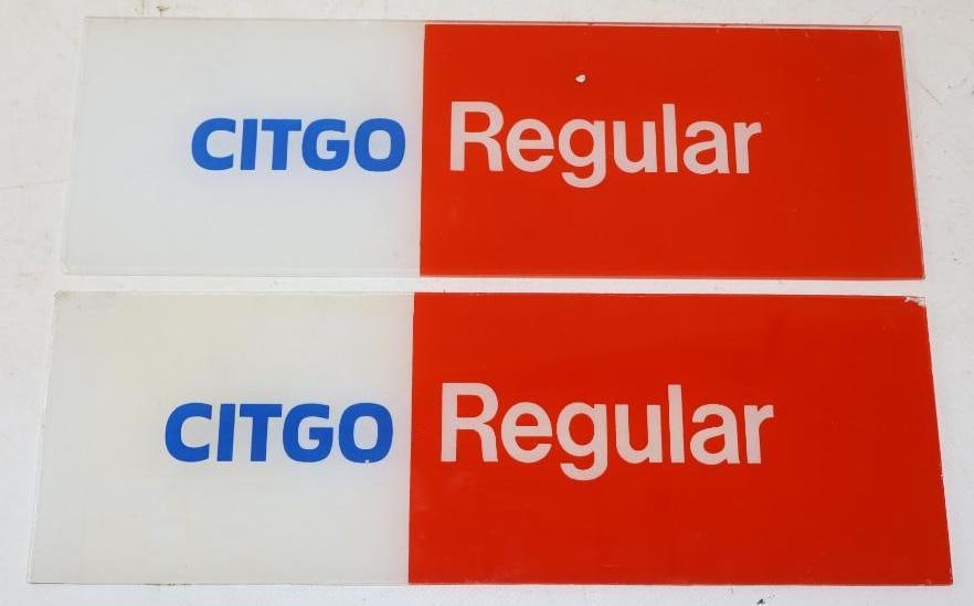 Pair Of Citgo Regular Gas Pump Advertising Ad Glass (1 of 2)