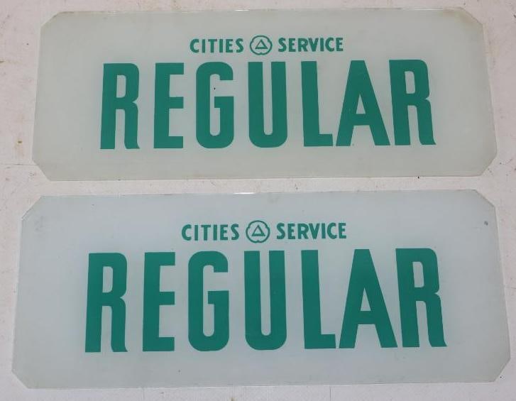 Pair Of Cities Service Regular Gas Pump Advertising Ad Glass (1 of 4)