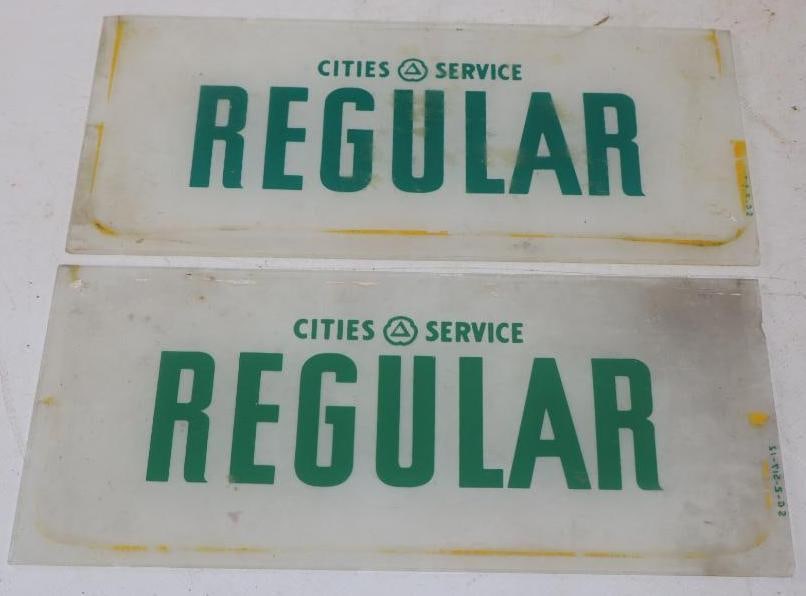 Pair Of Cities Service Regular Gas Pump Advertising Ad Glass (1 of 6)