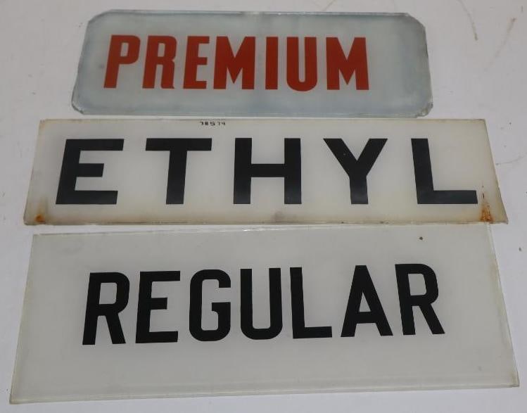 Group Of 3 Ethyl, Premium & Regular Gas Pump Advertising Ad Glass (1 of 6)