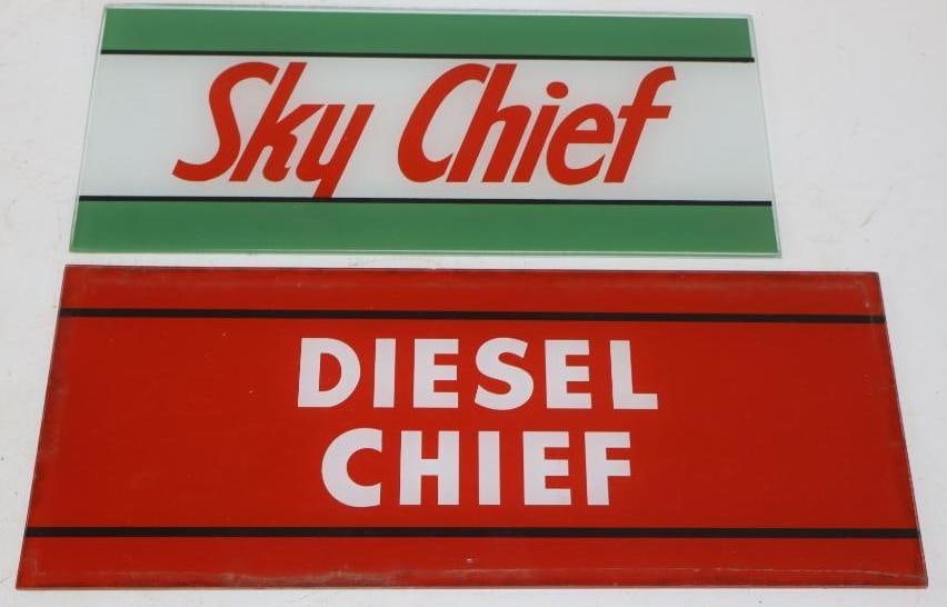 Group Of 2 Reproduction Texaco Sky & Diesel Chief Gas Pump Advertising Ad Glass (1 of 4)