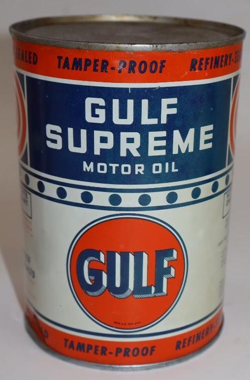 Gulf Supreme Metal One Quart Oil Can: Empty. 32oz
