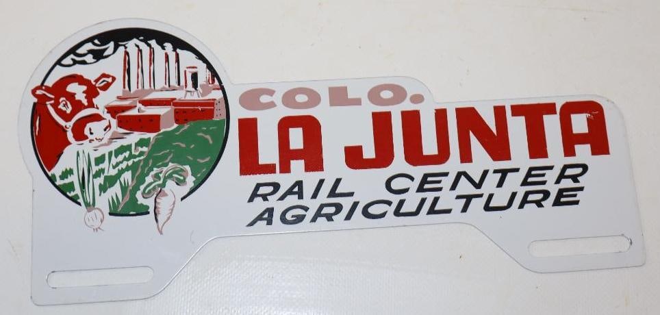 La Junta Colo. Rail Center Agricultural License Plate Topper: 10" x 4.5"