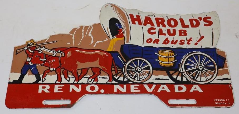 Harolds Club or Bust Reno Nevada Advertising License Plate Topper: 14" x 8.5"