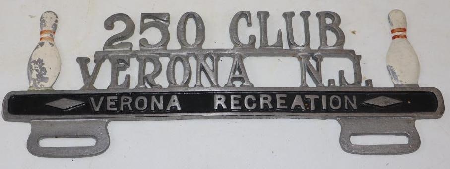 250 Club Verona New Jersey Die Cut Bowling License Plate Topper: 11.5" x 4.25"
