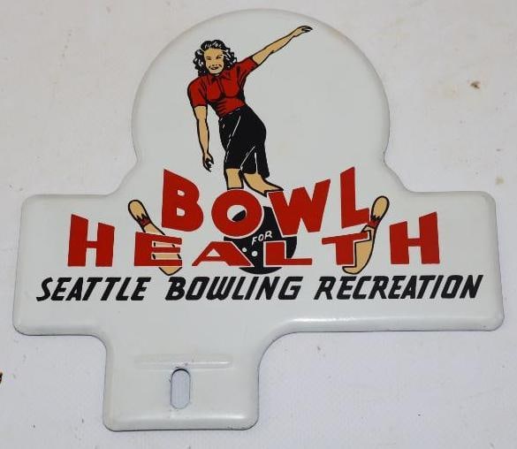 Bowl Health Seattle Bowling Recreation License Plate Topper: 6.25" x 6"