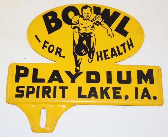 Bowl For Health Playdium Spirit Lake Iowa License Plate Topper: 6.25" x 6"