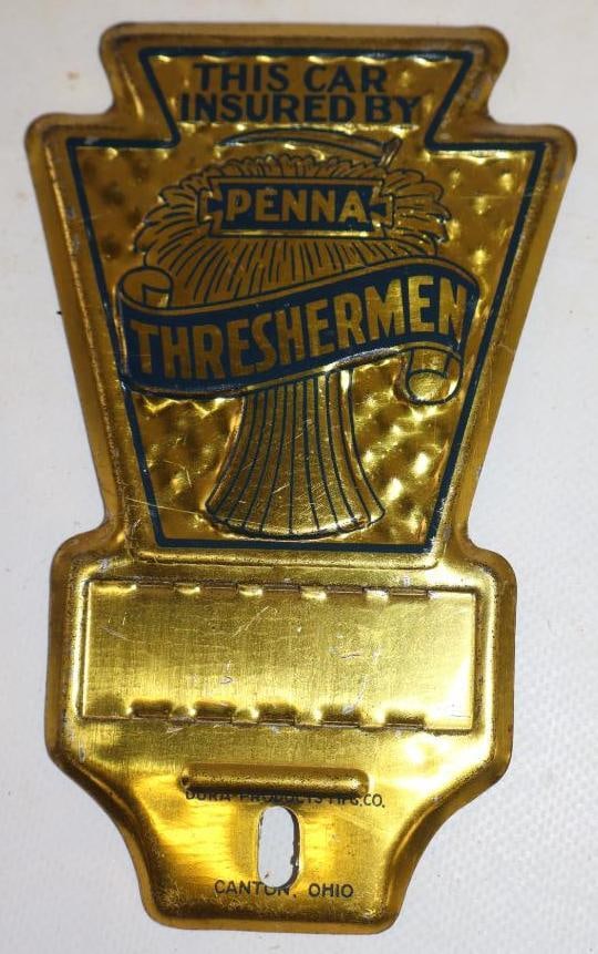 Keystone Shaped Penna Thresherman License Plate Topper: 3.75" x 6"