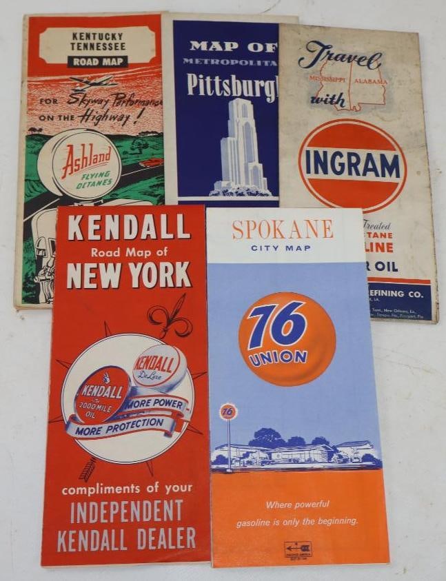 Group Of 5 Ashland, Ingram, Kendall, 76 & Amoco Advertising Gas Station Road Maps (1 of 4)