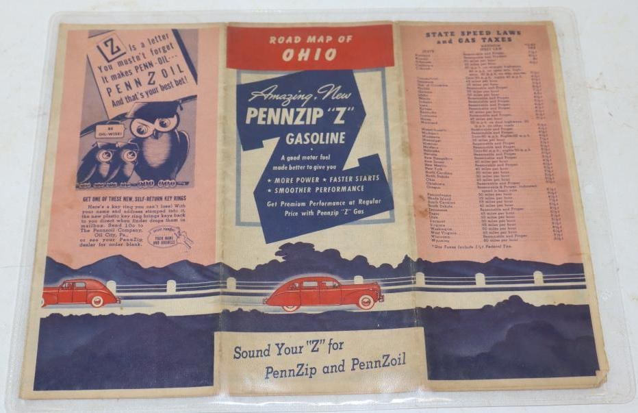 Pennzip Gasoline With Owls Advertising Gas Station Road Map (1 of 4)