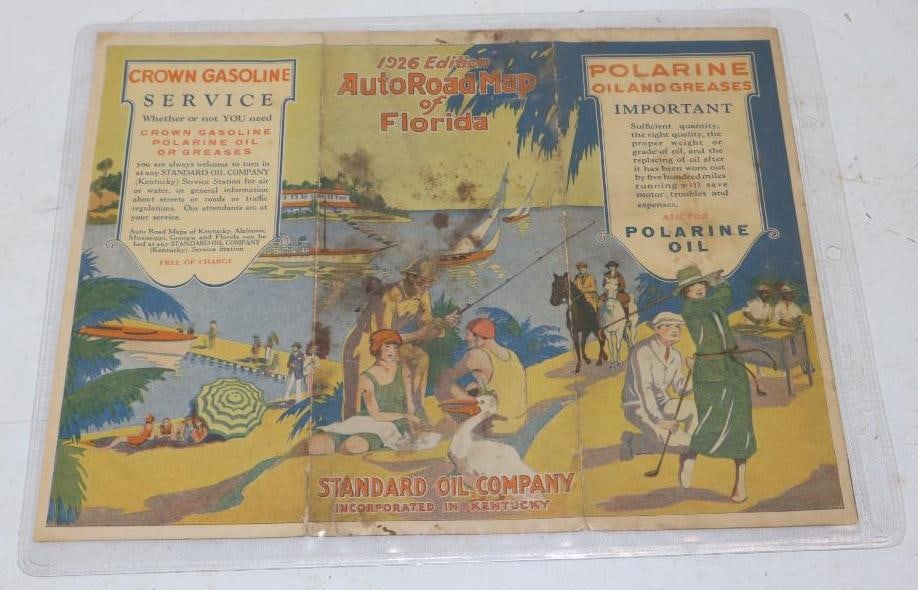 Crown Gas Standard Oil 3 Panel Advertising Gas Station Road Map (1 of 4)