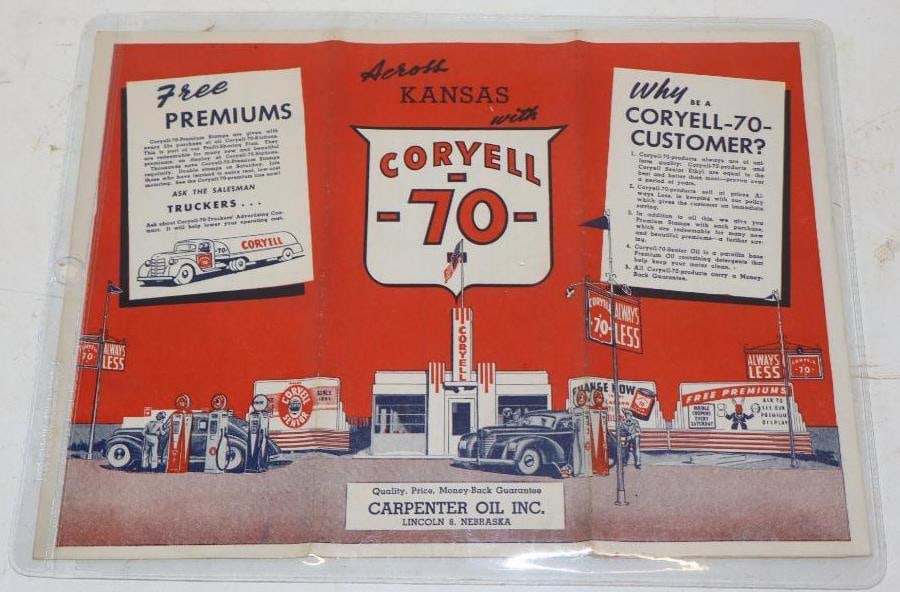 Coryell 70 3 Panel Advertising Gas Station Road Map (1 of 4)