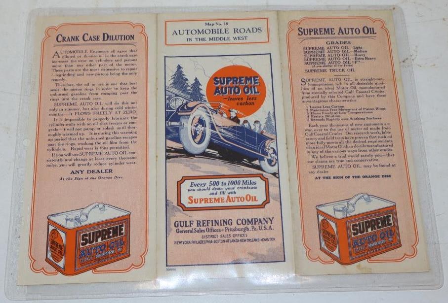 1920's Gulf Supreme Advertising Gas Station Road Map: 9x 4