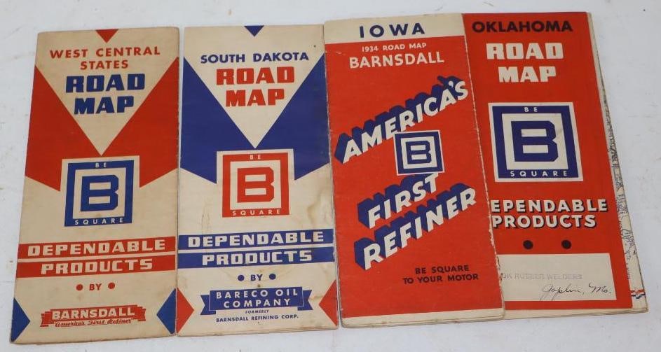 Group Of 4 Barnsdall Be Square Advertising Gas Station Road Maps (1 of 4)