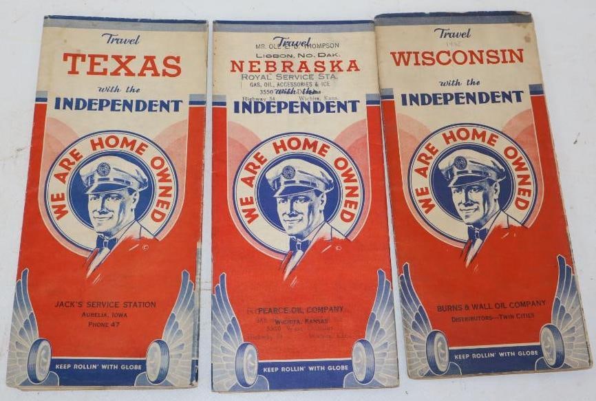 group Of 3 Globe Independent Advertising Gas Station Road Maps (1 of 2)