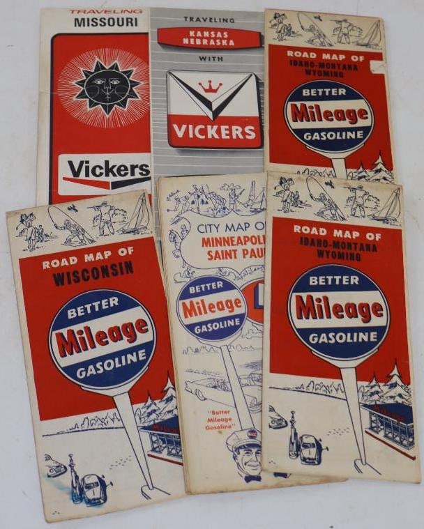 Group Of 6 Vickers & Western Oil Advertising Gas Station Road Maps (1 of 4)