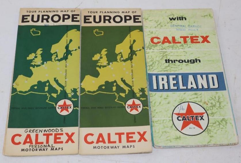 Group Of 3 Texaco Caltex European Advertising Gas Station Road Maps (1 of 2)