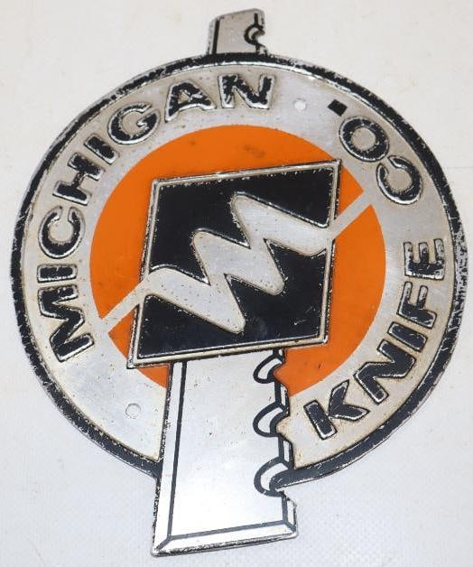 Embossed Aluminum Michigan Knife Company Advertising Sign: 7x 5.75