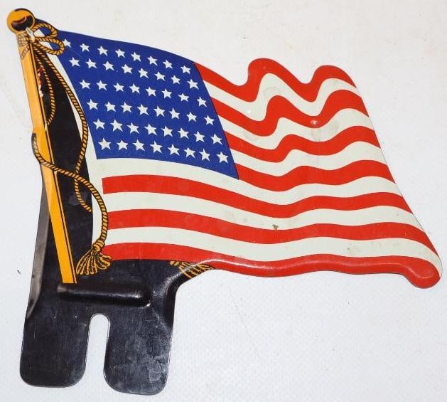 48 Star Flag Tin Litho License Plate Topper: 6.5x 5.5