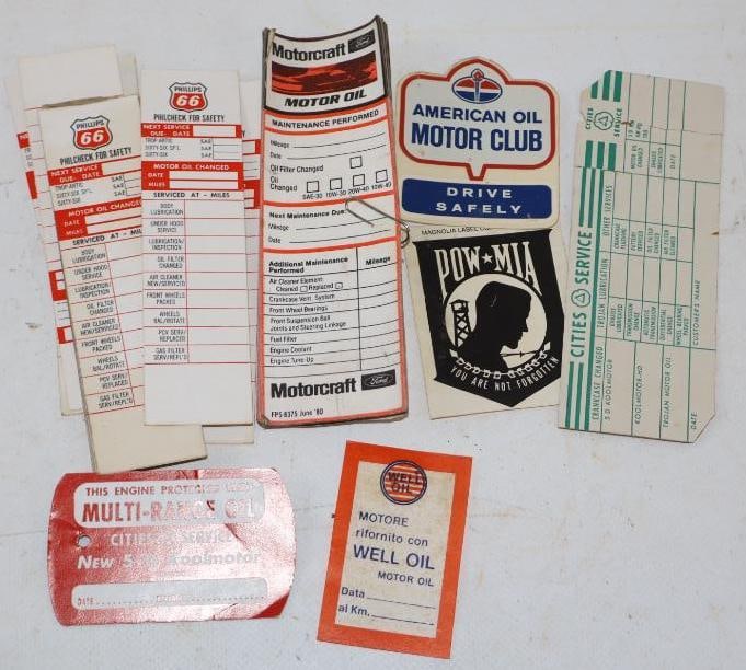 Large Group Of Motorcraft, Phillips 66, Well Oil & Cities Service Oil Change Reminder Tags: Largest is 4.75x 1.25