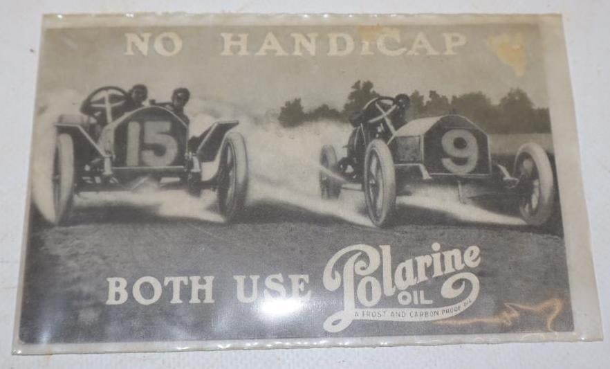 Early Polarine Oil Postcard With Racecars: 5.5x 3.5