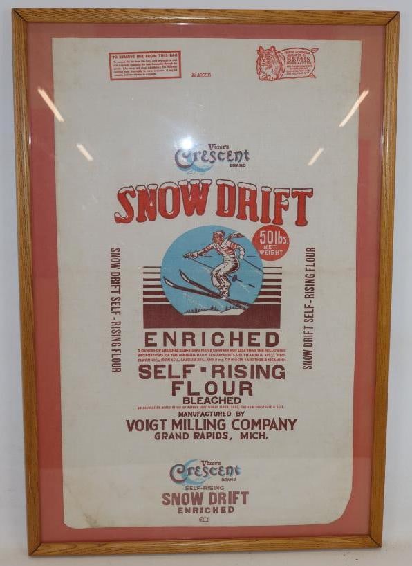 Framed Snow Drift Fifty Pound Self Rising Bleached Flour Bag with Skier Graphics (1 of 5)