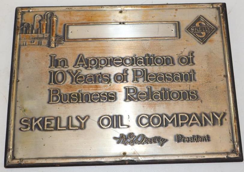 Skelly Oil Company Embossed Ten Year Appreciation Plaque Sign (1 of 2)