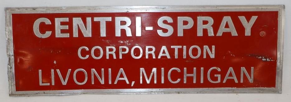 Centri-Spray Corporation Embossed Aluminum Advertising Sign: 20" x 6.5"