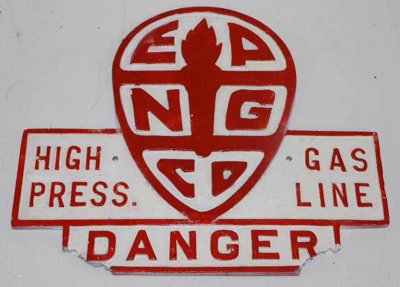 Cast Aluminum Embossed EPNG Co High Pressure Gas Line Warning Sign (1 of 5)