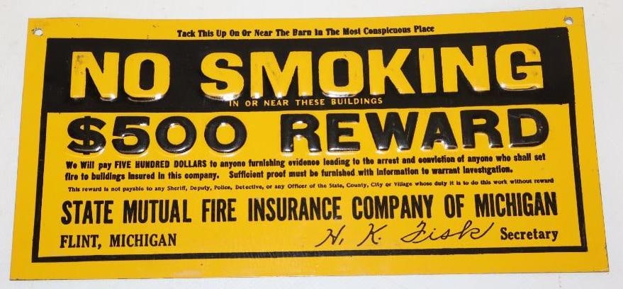State Farm Fire Insurance Company of Michigan Embossed No Smoking Tacker Sign (1 of 2)