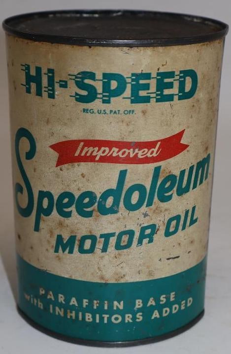 Hi-Speed Improved Speedoleum (Red Banner) One Quart Metal Oil Can (1 of 5)