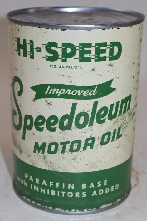 Hi-Speed Improved Speedoleum (Green Banner) One Quart Metal Oil Can (1 of 5)