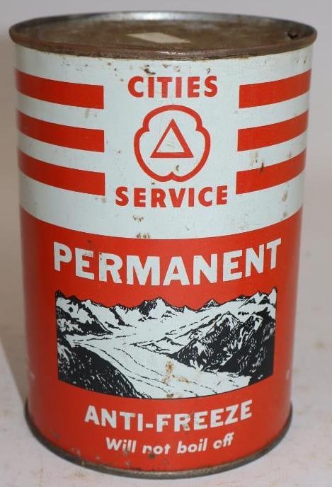 Cities Service Graphic Permanent Antifreeze Metal One Quart Oil Can (1 of 5)