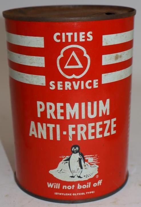 Cities Service Premium Antifreeze Metal One Quart Oil Can (with penguin) (1 of 5)