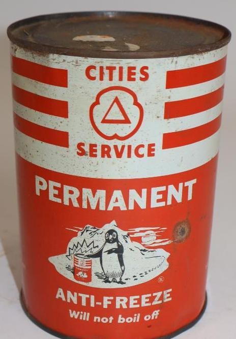 Cities Service Permanent Antifreeze Metal One Quart Oil Can (with penguins, mountains, and oil can) (1 of 4)
