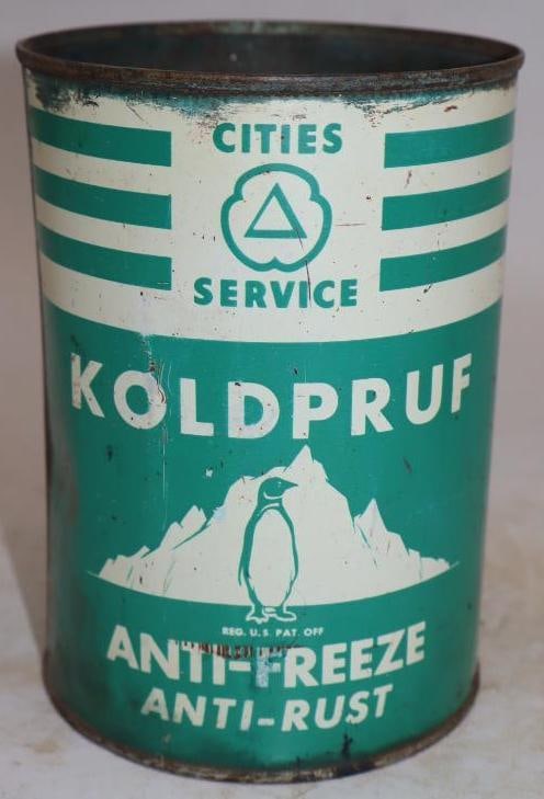 Cities Service Koldpruf Antifreeze Anti Rust Metal One Quart Oil Can (with mountains and penguin) (1 of 5)