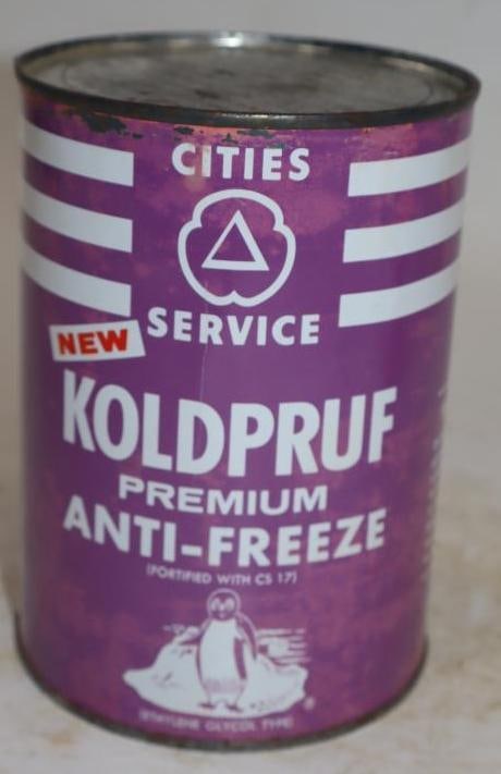 Cities Service Koldpruf Premium Antifreeze Metal One Quart Oil Can: Empty. 32oz