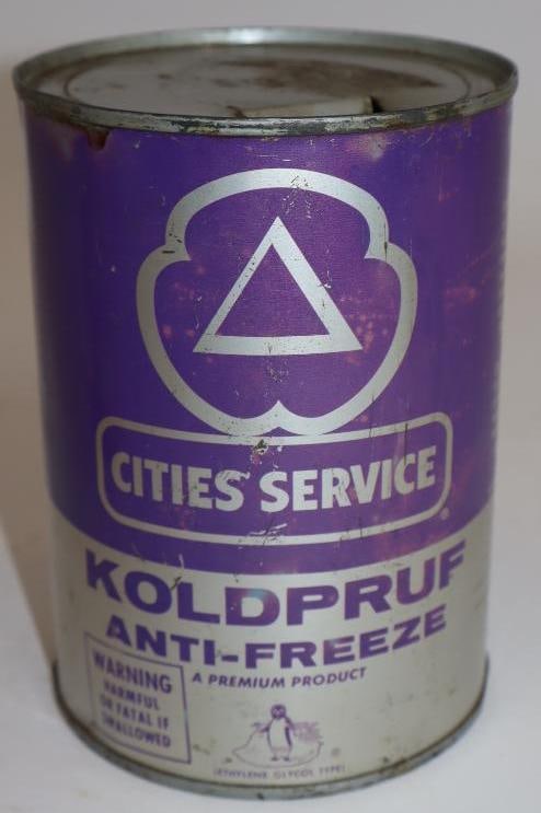 Cities Service Koldpruf Antifreeze Metal One Quart Oil Can (with warning sign on front) (1 of 5)