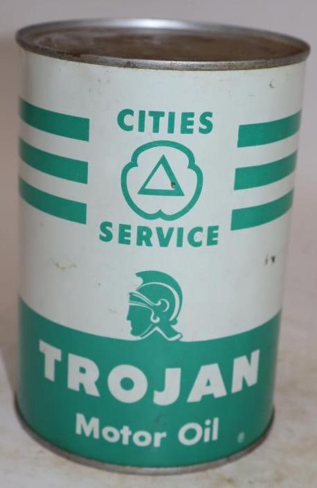 Cities Service Trojan Metal One Quart Oil Can (white and green) (1 of 4)