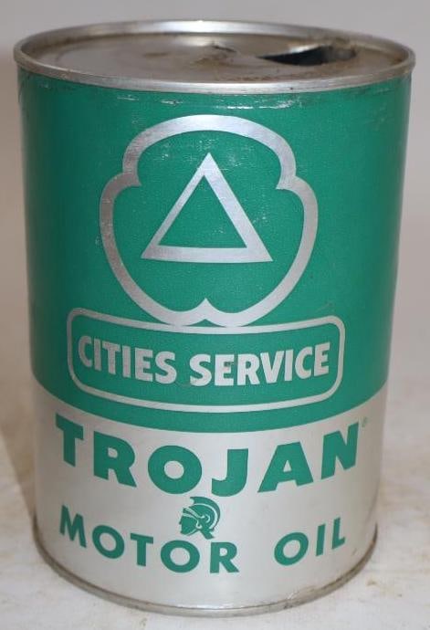 Cities Service Trojan Composite One Quart Oil Can (silver and green) (1 of 4)