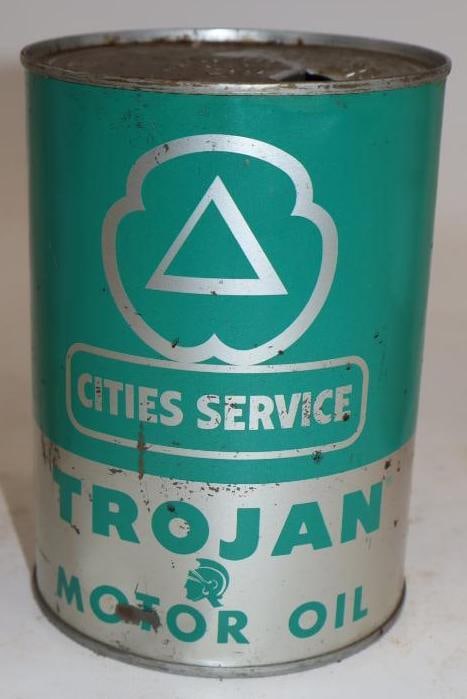 Cities Service Trojan Metal One Quart Oil Can (silver and green) (1 of 4)