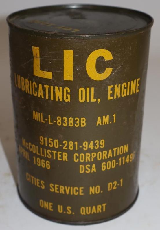 Cities Service No. D2-1 Military Metal One Quart Oil Can: Empty. 32oz