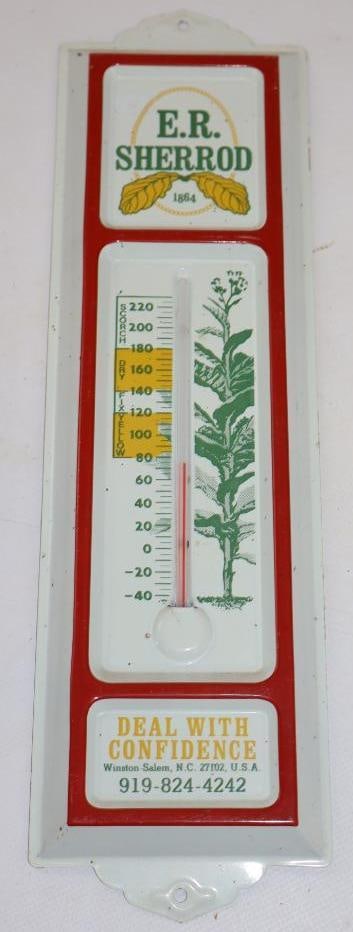 E.R Sherrod Winston Salem, NC Metal Tobacco Advertising Thermometer (1 of 4)