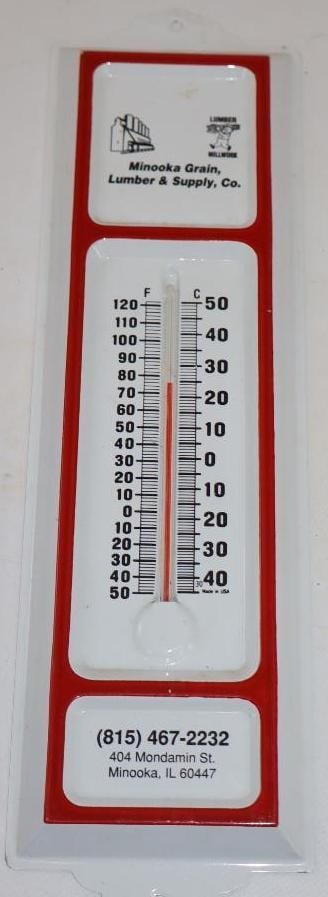 Minooka Grain and Lumber Supply Minooka, IL Metal Advertising Thermometer (1 of 4)