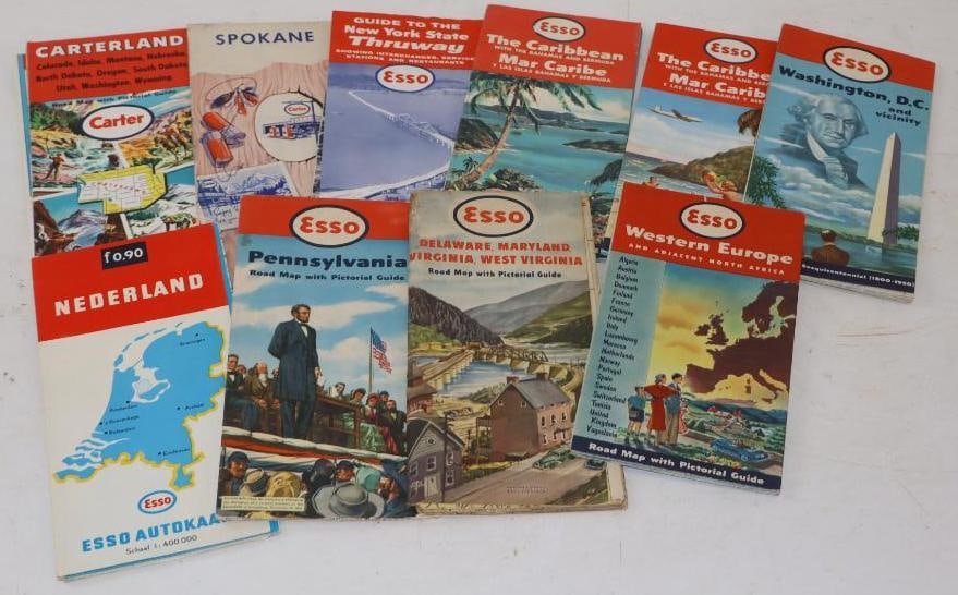 Group Of 10 Esso & Carter Advertising Gas Station Road Maps (1 of 5)