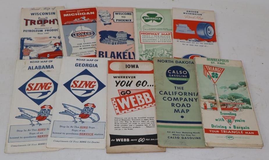 Group Of 10 Trophy, Leonard, Blakely, Shamrock, Sing, Webb, Calso & Triangle Advertising Gas Station: Largest Is 9x 4